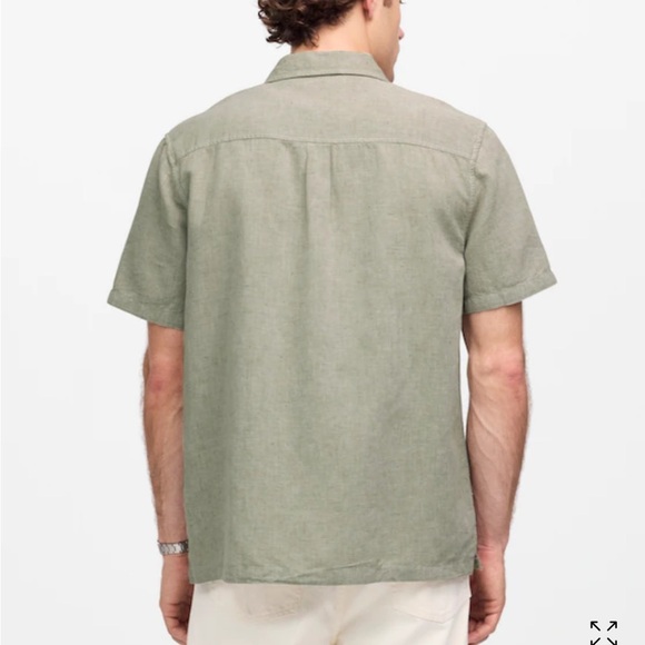 Nwot Madewell Sage Button-Up Short-Sleeve Shirt in Cotton-Linen Blend - Picture 3 of 6